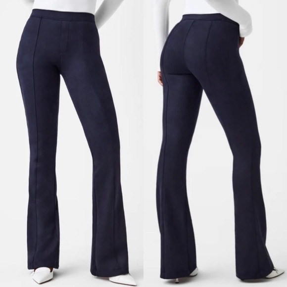 NWT Spanx Faux Suede Flare Pants in Classic Navy - Picture 1 of 11